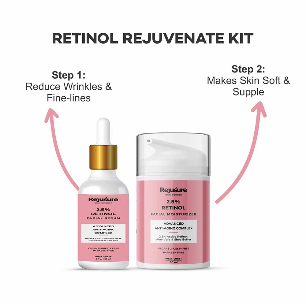 2 - Rejusure Retinol Anti-Ageing Combo (Face Cream Moisturizer 50ml+Face Serum 30ml),  2 Piece(s)/Pack  for Dry/Oily Skin 