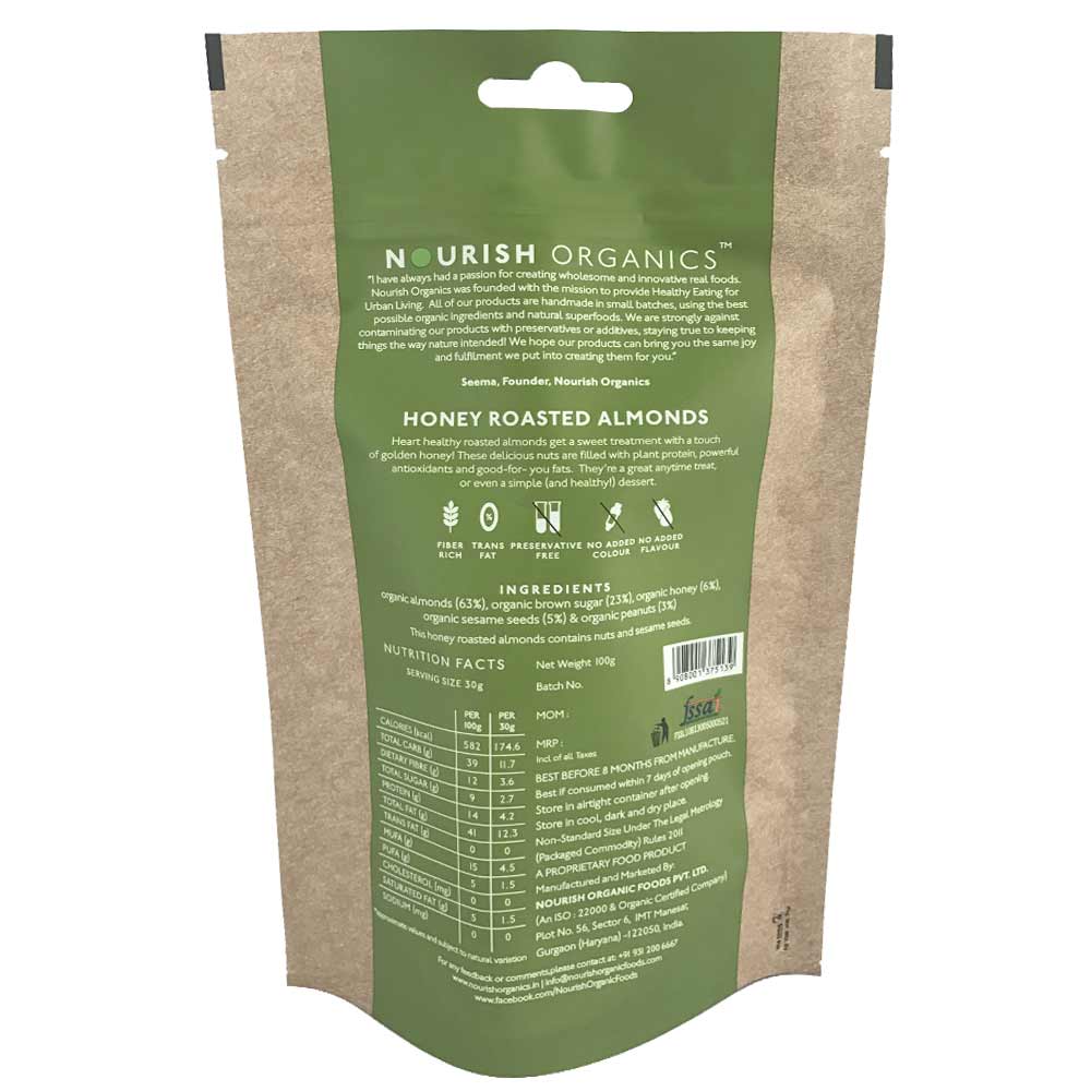 Nourish Organics Honey Roasted Almonds,  Unflavoured  0.100 kg 