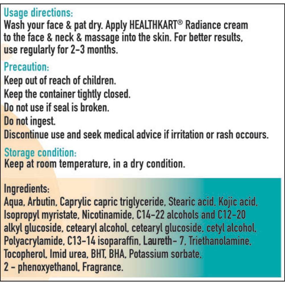 HealthKart Radiance (skin whitening) Cream, 100 g for All Skin Types(OtherIngredient)