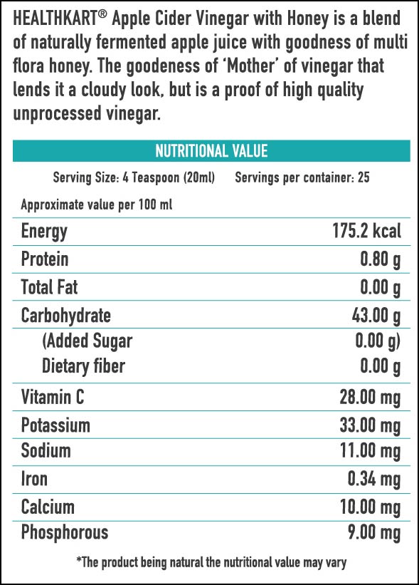 nutritionfact - HealthKart Apple Cider Vinegar with Honey,  0.5 L  Honey GT Liquidation 