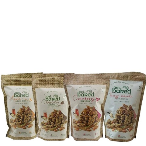 Get Baked Crunch Rocks Combo of 4, Maple Chocolate Cranberry & Tangy Masala 0.2 kg