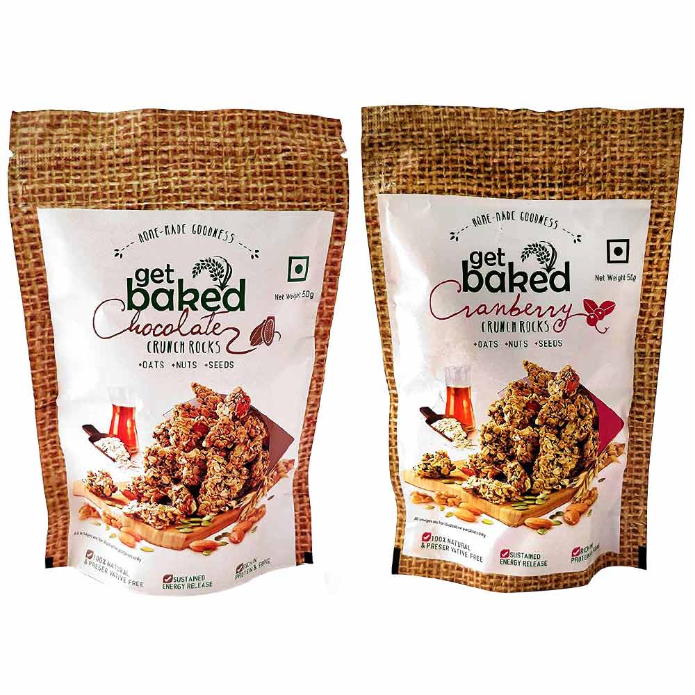 Get Baked Crunch Rocks Combo of 2,  Chocolate & Cranberry  0.1 kg 