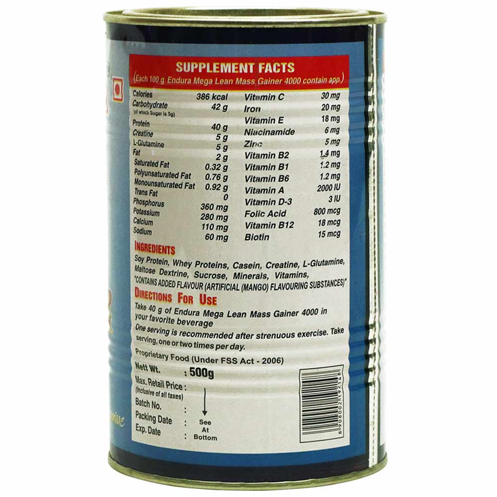 Endura Mega Lean Mass Gainer 4000,  1.1 lb  Unflavoured 