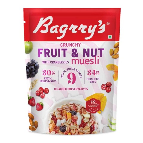 1 - Bagrrys Crunchy Muesli with 30% Fruit & Nut with Cranberries,  400 g  34% Rich Fiber Oats 
