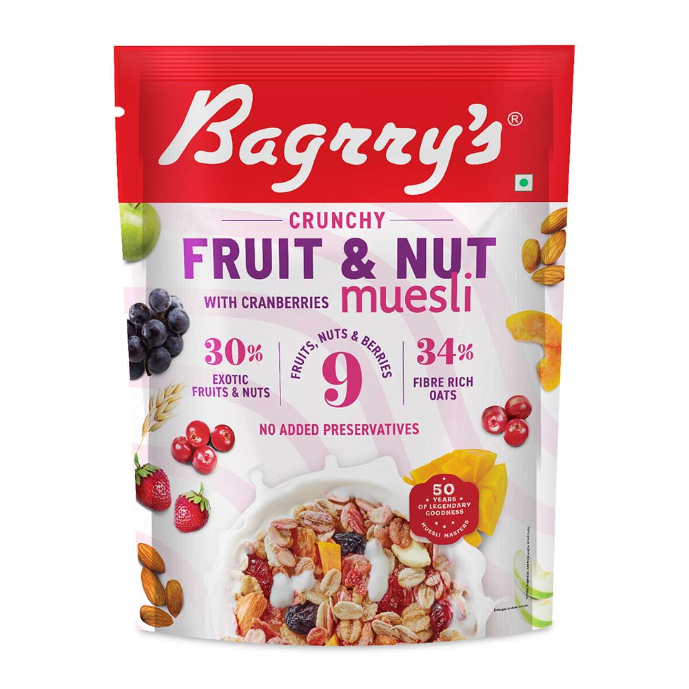 1 - Bagrrys Crunchy Muesli with 30% Fruit & Nut with Cranberries,  400 g  34% Rich Fiber Oats 