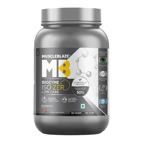 1 - MuscleBlaze Biozyme Iso-Zero OP, 2.2 lb Low Carb Cookies & Cream