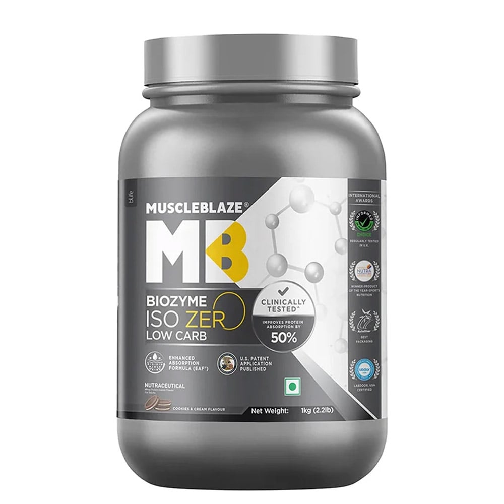 1 - MuscleBlaze Biozyme Iso-Zero OP,  2.2 lb  Low Carb Cookies & Cream 