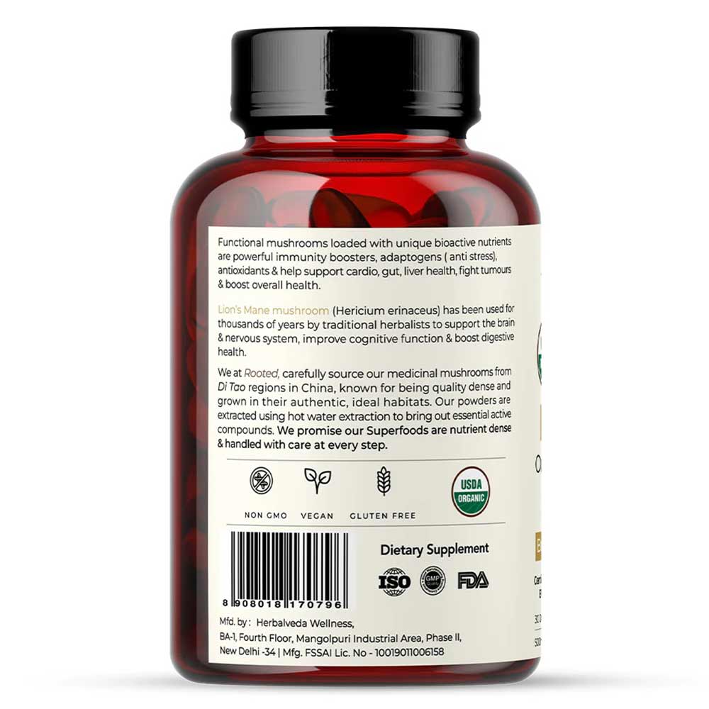 3 - Rooted Active Naturals Lion's Mane Organic Mushroom Extract,  60 veggie capsule(s) 