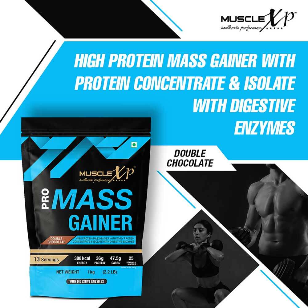 6 - MuscleXP Pro Mass Gainer with Whey Protein,  2.2 lb  Double Chocolate+Shaker 