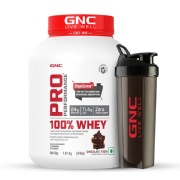 GNC Pro Performance 100% Whey Protein & Black Shaker 700 ml Combo- 4 lb Chocolate Fudge