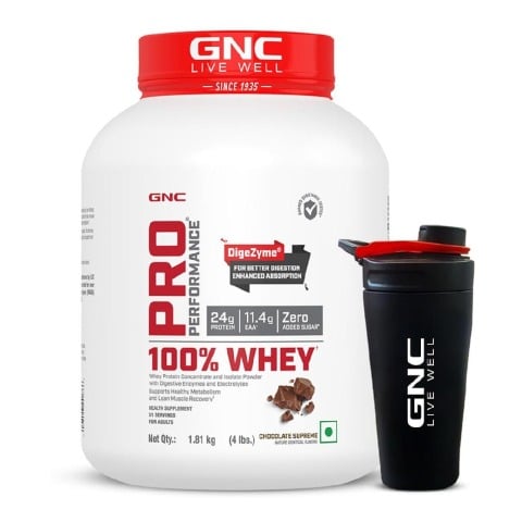 1 - GNC Pro Performance 100% Whey Protein & Steel Shaker 700 ml Combo,  4 lb  Chocolate Supreme 