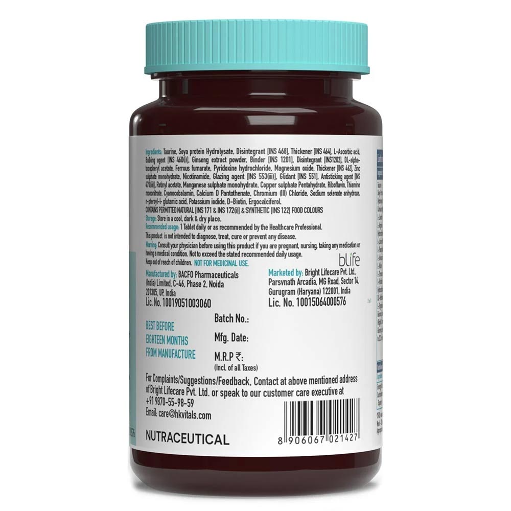 HealthKart HK Vitals Multivitamin with Multimineral,Taurine & Ginseng Extract, 90 tablet(s) Unflavoured - Pack Of 4