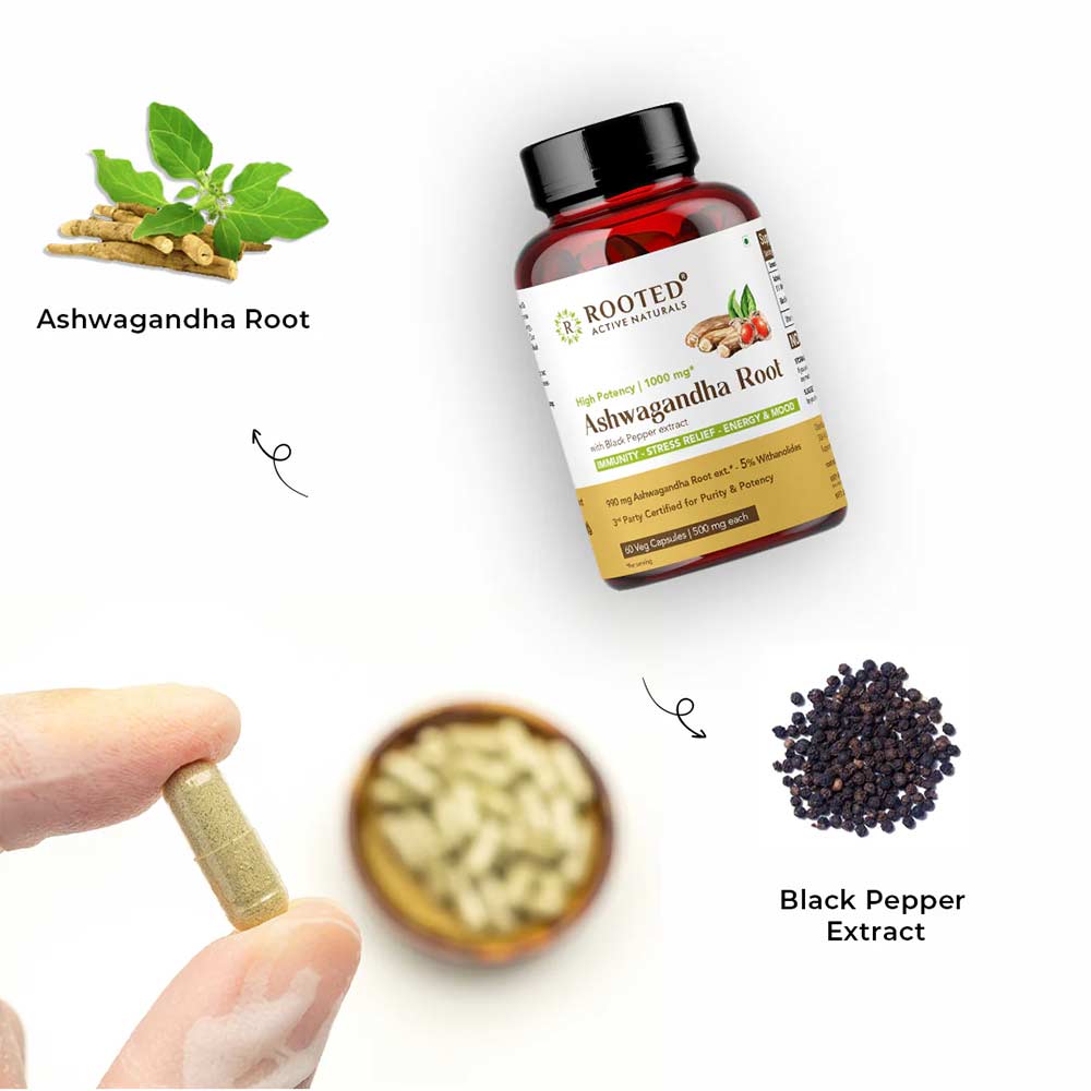 2 - Rooted Active Naturals Ashwagandha Root with Black Pepper Extract 500mg,  60 veggie capsule(s) 