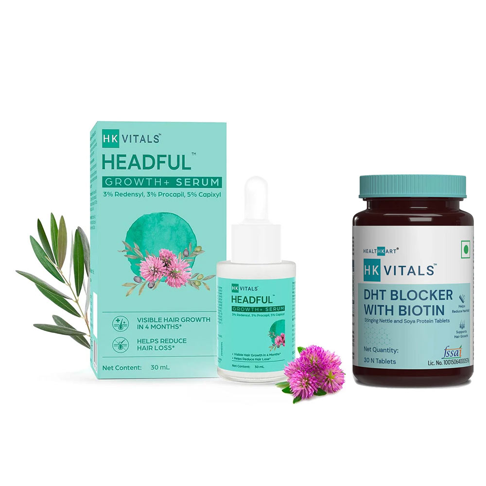 HK Vitals Headful Growth+ Serum 30 ml & DHT Blocker with Biotin 30 tabs Combo