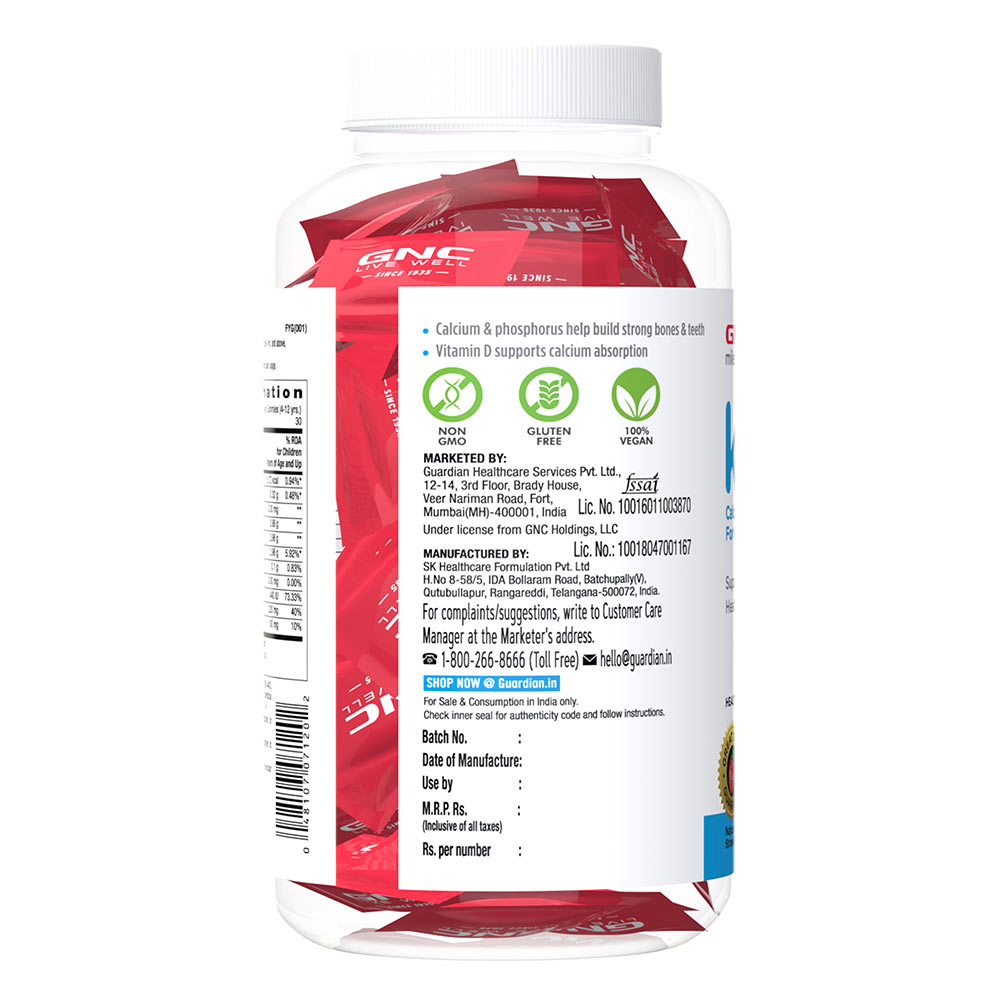 5 - GNC Kids Calcium + Vitamin D,  60 gummies  Strawberry 