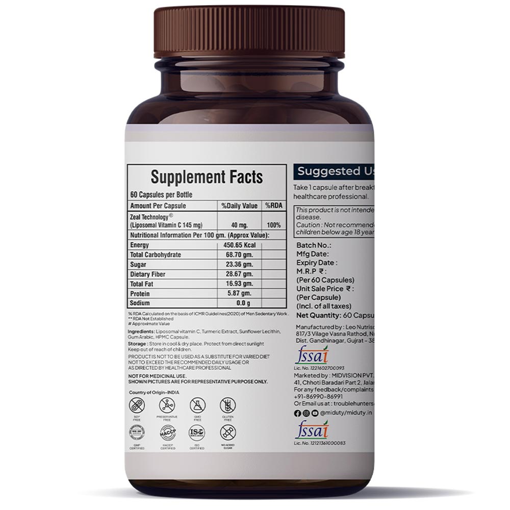 2 - Miduty Liposomal Vitamin C,  60 capsules  Unflavoured 
