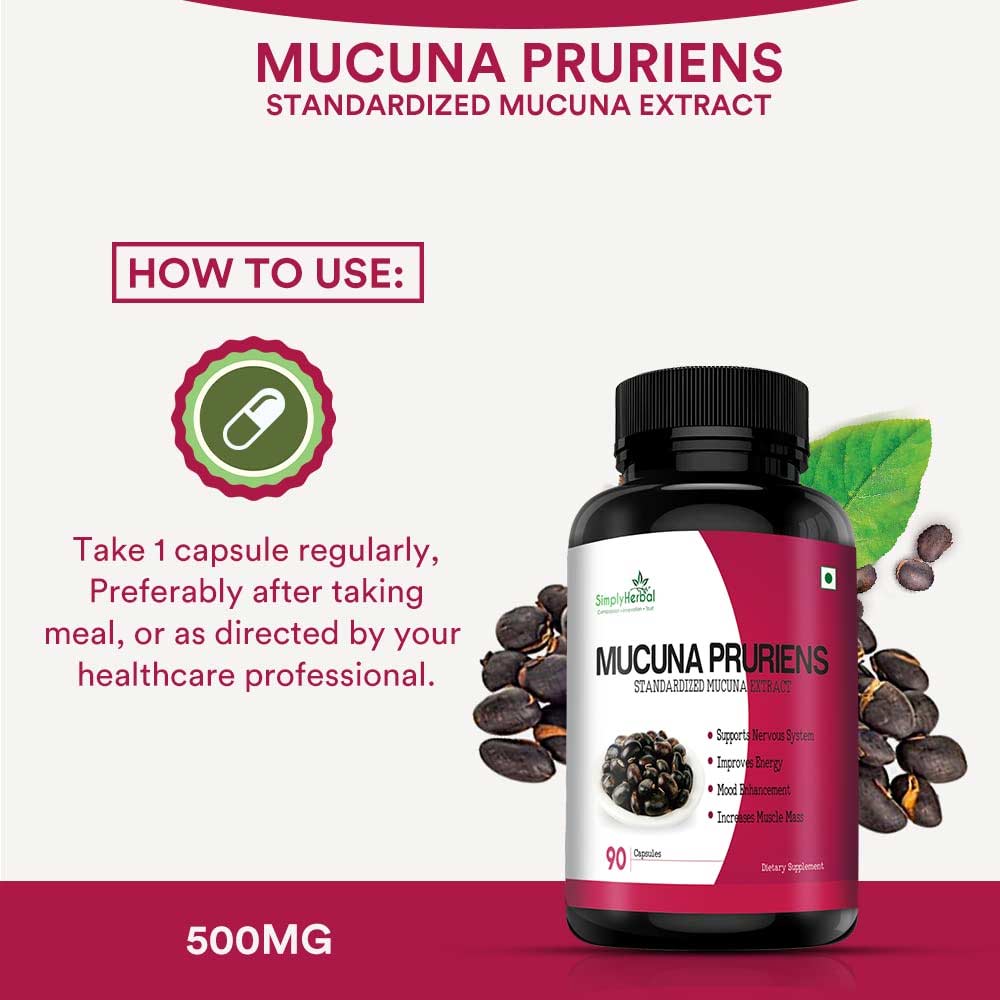 3 - Simply Herbal Mucuna Pruriens,  90 capsules 