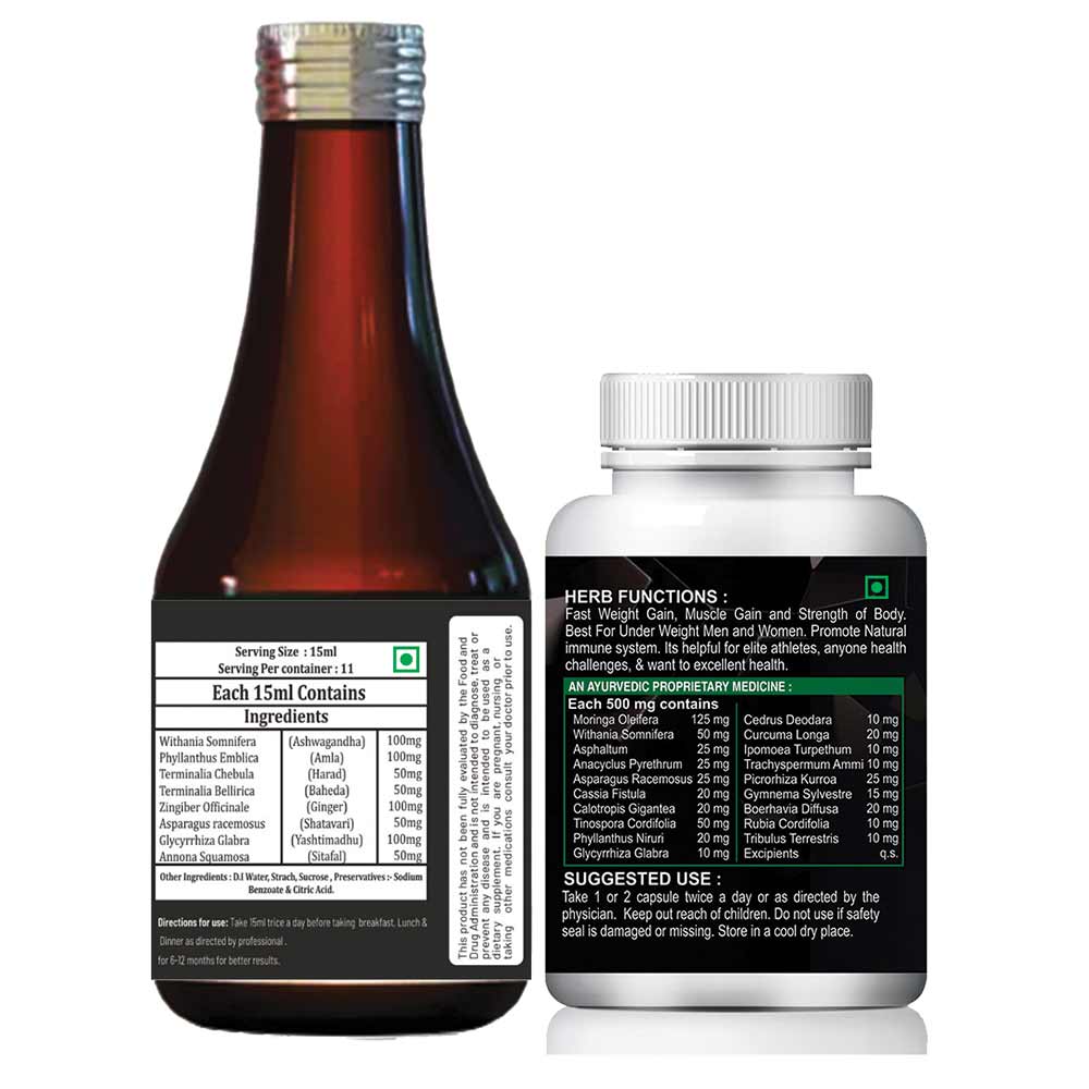 2 - Riffway Weight Gain Syrup 200 ml & Weight Proz 30 Capsules Combo,  2 Piece(s)/Pack  Unflavoured 