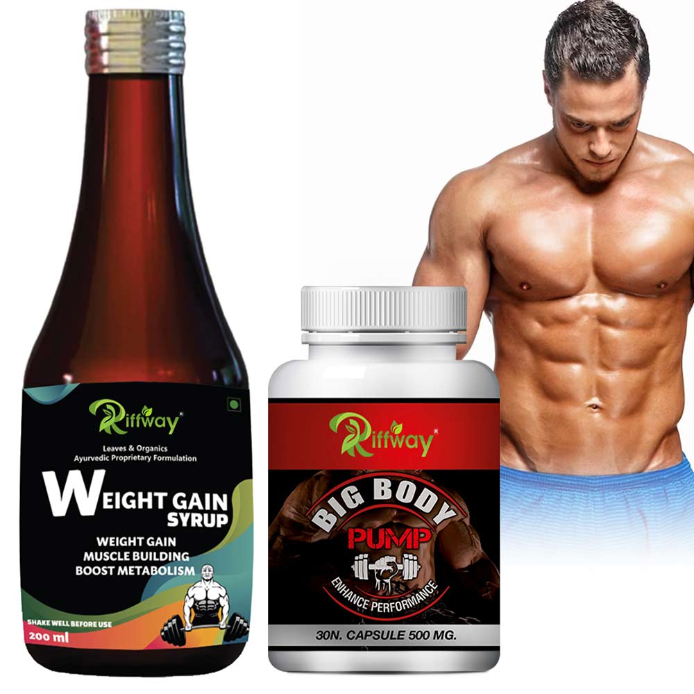 6 - Riffway Weight Gain Syrup 200 ml & Big Body Pump 30 capsules Combo,  2 Piece(s)/Pack  Unflavoured 