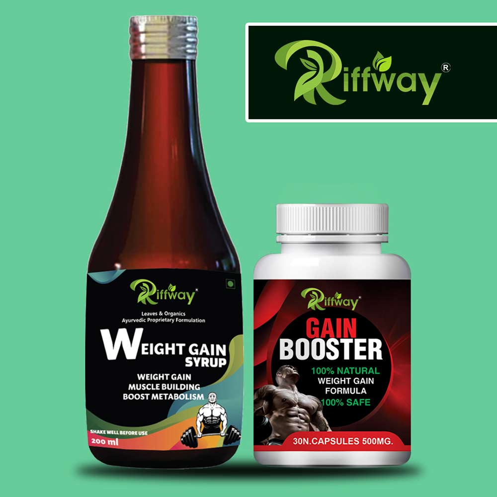 4 - Riffway Weight Gain Syrup 200 ml & Gain Booster 30 Capsules Combo,  2 Piece(s)/Pack  Unflavoured 