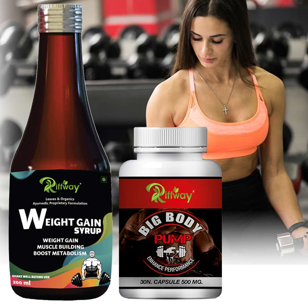 7 - Riffway Weight Gain Syrup 200 ml & Big Body Pump 30 capsules Combo,  2 Piece(s)/Pack  Unflavoured 