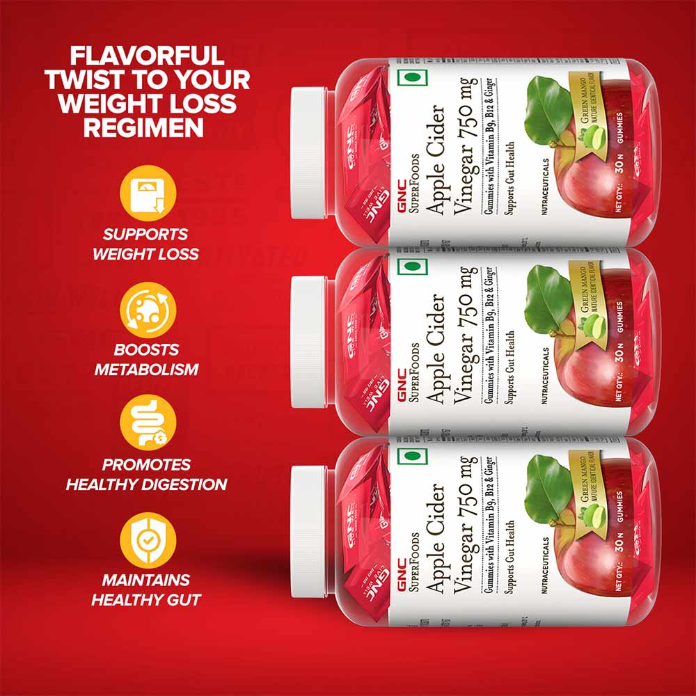3 - GNC Apple Cider Vinegar 750mg,  30 gummies  Green Mango