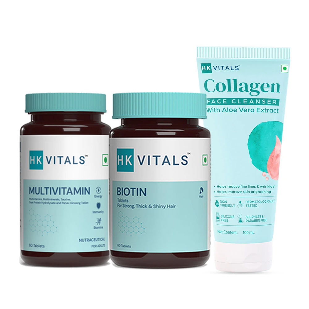 HK Vitals Multivitamin & Biotin 60 Tabs & Collagen Face Cleanser Combo by HealthKart