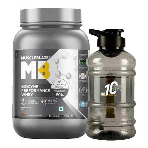 4 - MuscleBlaze Biozyme Performance Whey Protein with 10 Years Gallon Bottle 1.5L OP,  2.2 lb  Rich Chocolate 