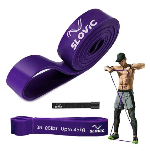 1 - SLOVIC Fitness Resistance Band 42 inch Loop with Door Anchors, Purple 75-105 lbs