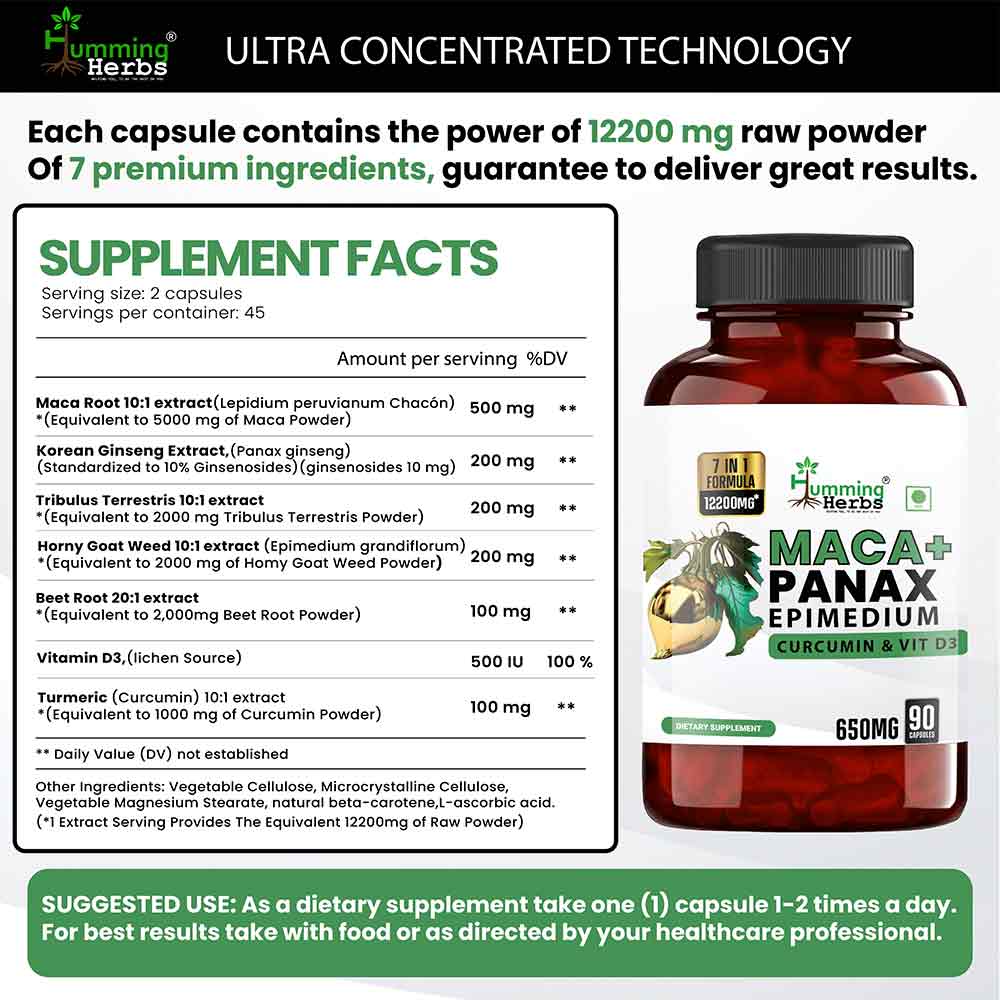 6 - Humming Herbs Maca with Panax Ginseng,  90 capsules 