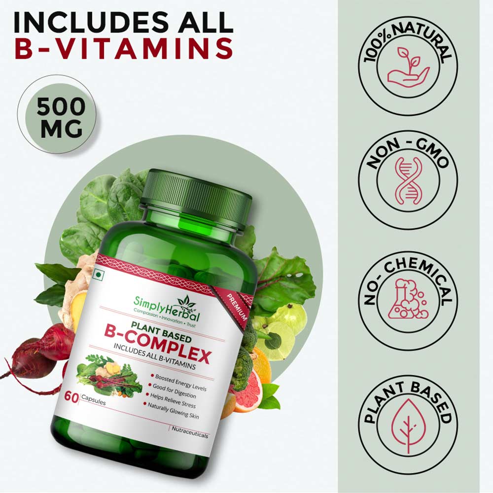 5 - Simply Herbal Plant Based B-Complex,  60 capsules  Unflavoured (Pack of 4) 
