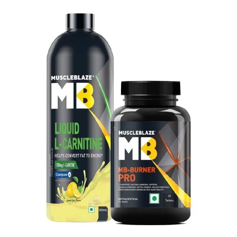 MuscleBlaze MB Fat Burner PRO 60 tabs & Liquid L-Carnitine 300ml Lemon Lime Combo