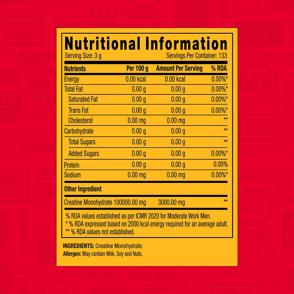 3 - GNC Pro Performance Creatine Monohydrate,  Unflavoured  0.88 lb 