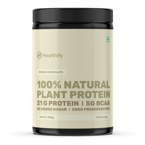 1 - HealthifyMe 100% Natural Vegan Plant Protein, 1.1 lb Double Chocolate