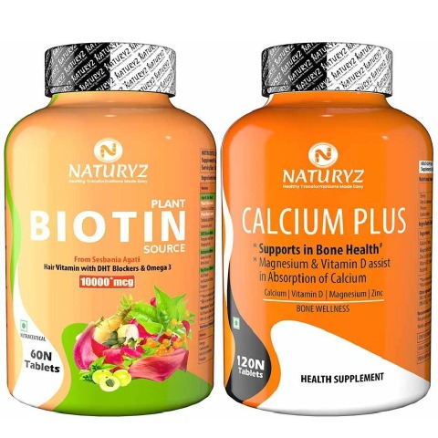 1 - Naturyz Plant Biotin 60 Tablets & Calcium Plus 120 Tablets Combo,  2 Piece(s)/Pack  Unflavoured 