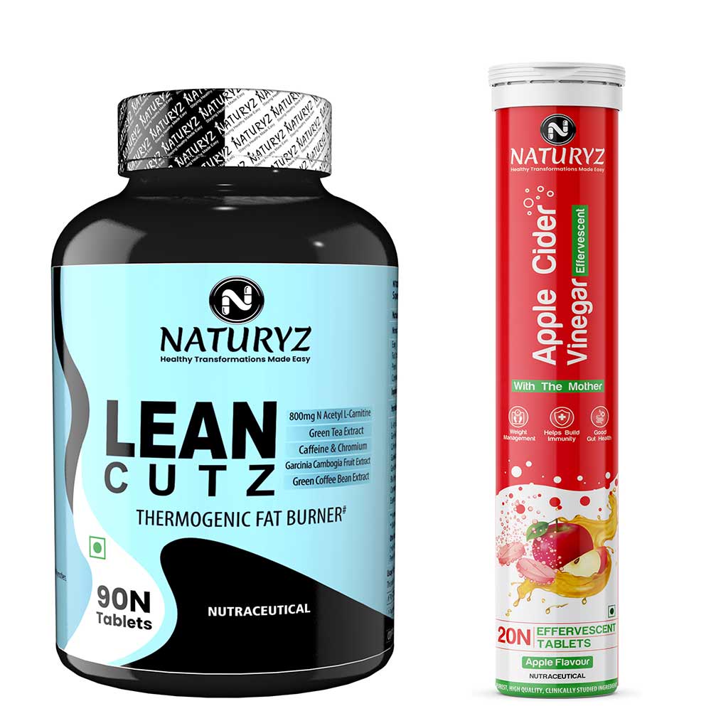 1 - Naturyz LEAN CUTZ Thermogenic Fat Burner 90 Tablets & Apple Cider Vinegar 20 Tablets Combo,  2 Piece(s)/Pack  Unflavoured & Apple 