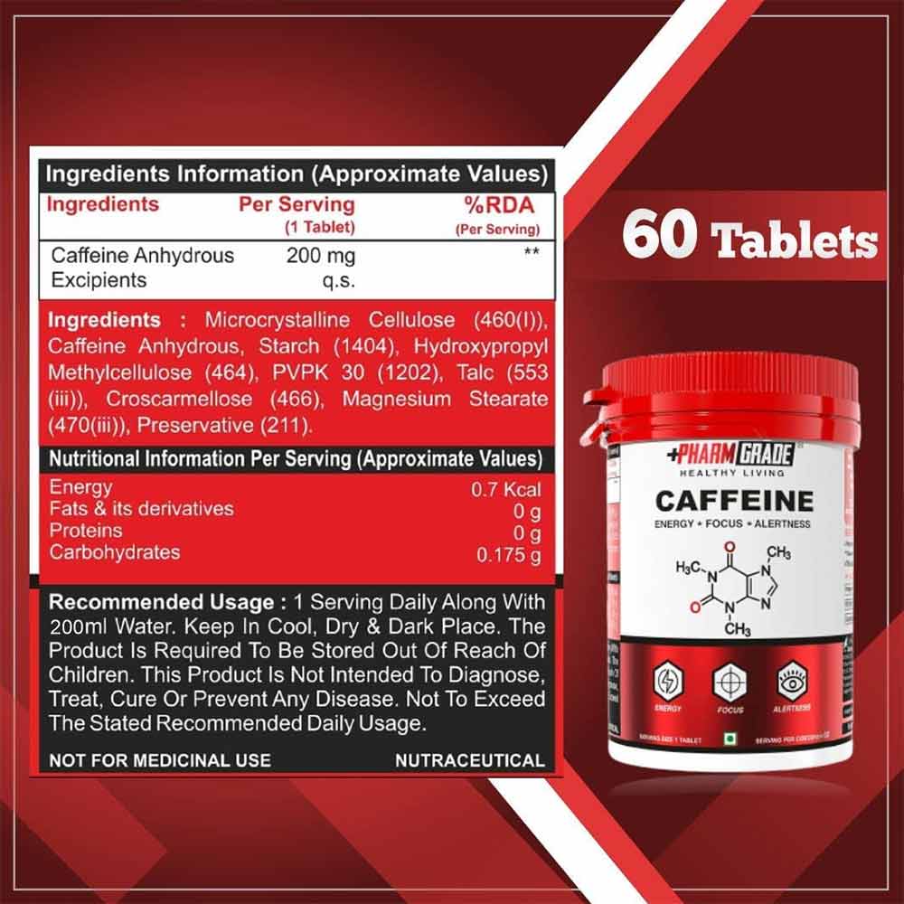 2 - Pharmgrade Healthy Living Caffeine,  60 tablet(s)  Unflavoured (Pack of 2) 