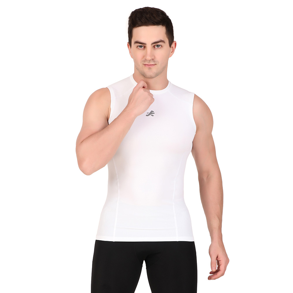 9 - Redesign Nylon Compression Cut Sleeve Tshirt,  White  XXL 
