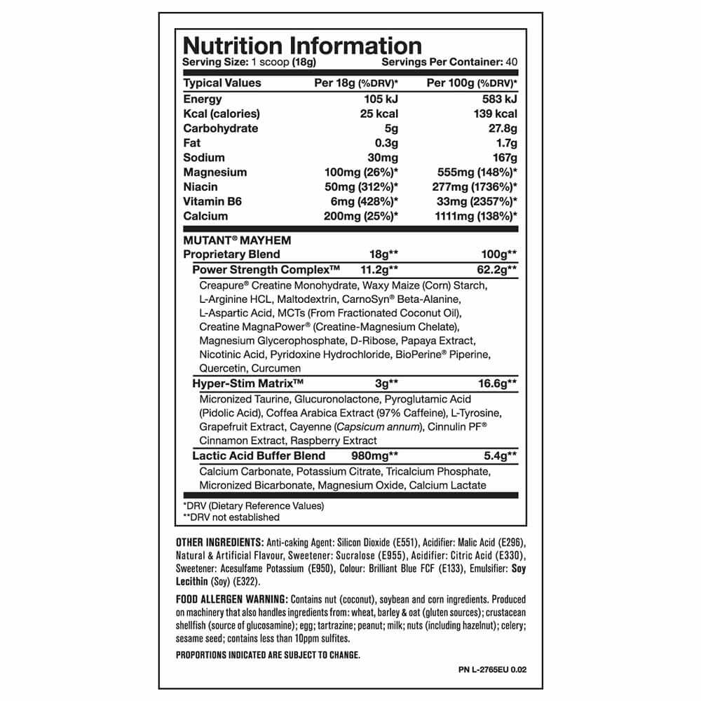 supplement - Mutant Mayhem Pre Workout,  1.59 lb  Electric Blue Raspberry 