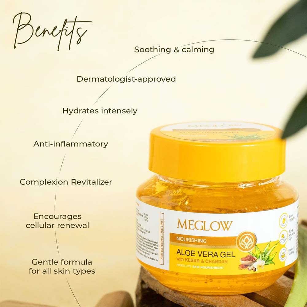 3 - Meglow Aloe Vera Gel,  100 g  with Kesar & Chandan (Pack of 2) 