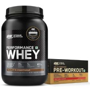 ON (Optimum Nutrition) Performance Whey 2.2 lb Chocolate Milkshake with Gold Standard Pre-Workout 15 sachets/pack Fruit Punch
