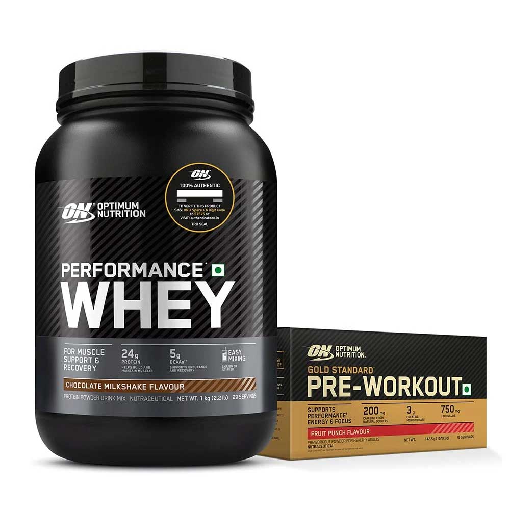 ON (Optimum Nutrition) Performance Whey 2.2 lb Chocolate Milkshake with Gold Standard Pre-Workout 15 sachets/pack Fruit Punch-picture-33