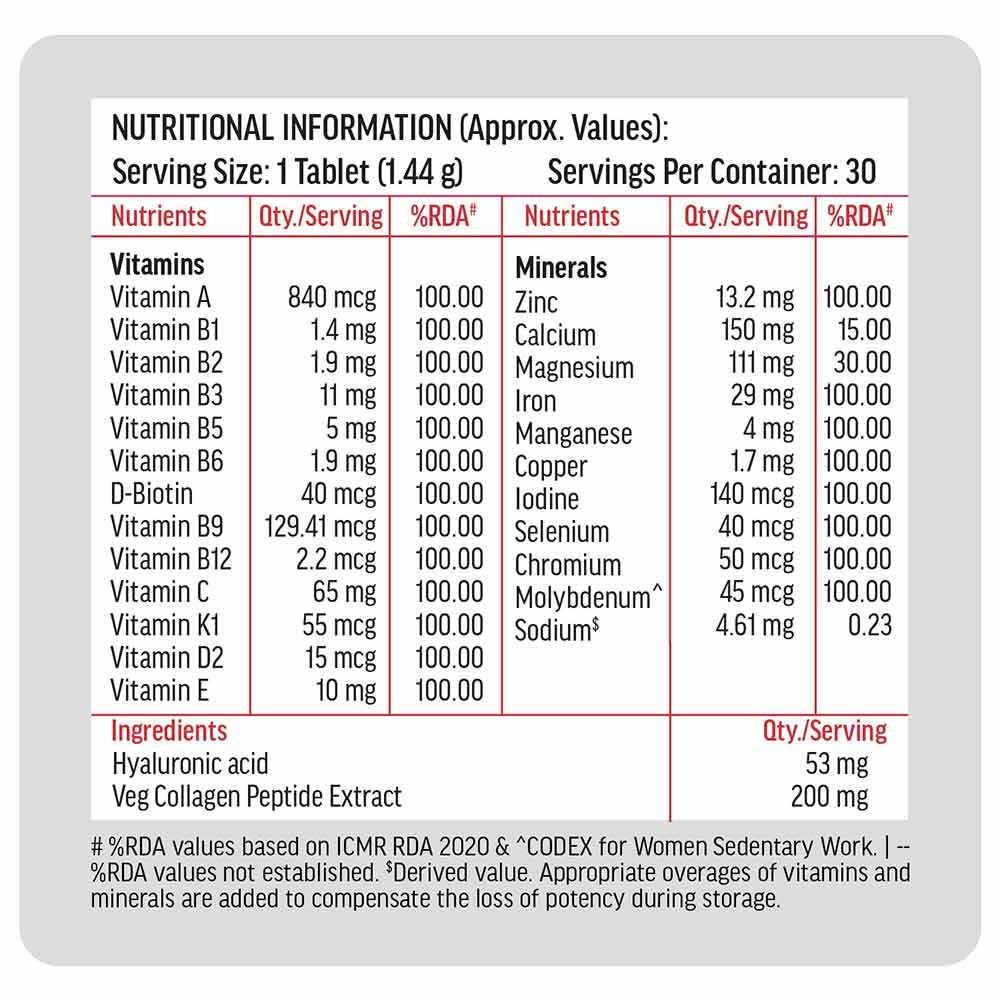 HK Vitals Skin Radiance Collagen 100 g Orange and Multivitamin Plus Women 30 Tabs Combo