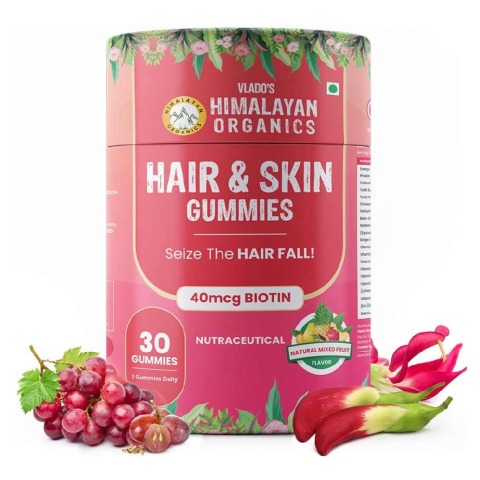 1 - Himalayan Organics Hair & Skin 40mcg Biotin, 30 gummies Natural Mixed Fruit