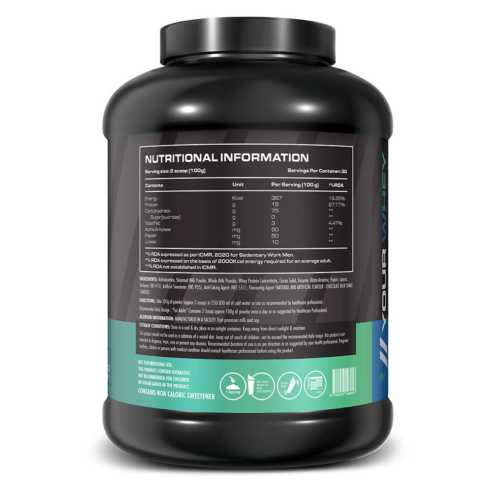 2 - YourWhey Premium Mass Gainer,  6.6 lb  Chocolate Milkshake 