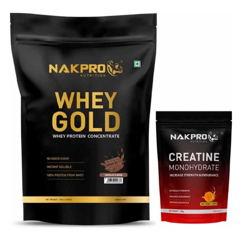 1 - Nakpro Whey Gold Protein Concentrate,  2.2 lb  Chocolate with Creatine Monohydrate 0.22 lb Tangy Orange 