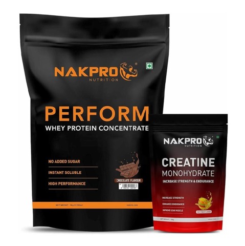Nakpro Perform Whey Protein Concentrate 2.2 lb & Creatine Monohydrate 0.22 lb Combo,  2 Piece(s)/Pack  Chocolate & Fruit Punch 