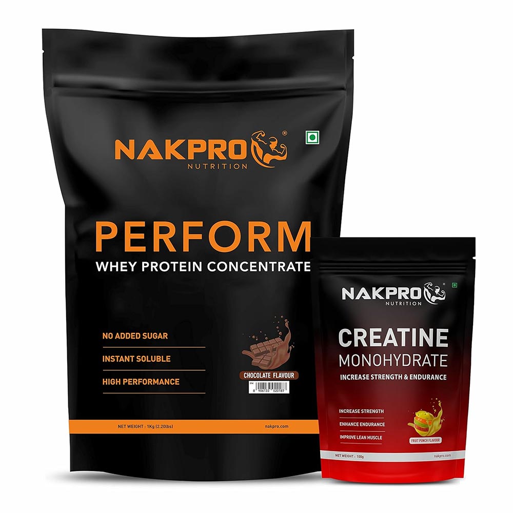 Nakpro Perform Whey Protein Concentrate 2.2 lb & Creatine Monohydrate 0.22 lb Combo,  2 Piece(s)/Pack  Chocolate & Fruit Punch 