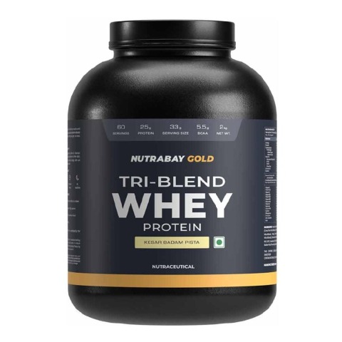 1 - Nutrabay Gold Tri-Blend Whey Protein, 4.4 lb Kesar Badam Pista