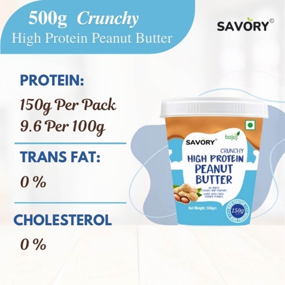 3 - Savory High Protein Peanut Butter,  500 g  Crunchy 